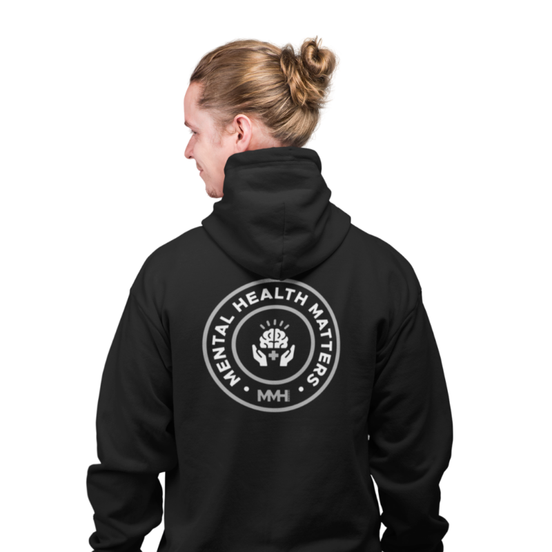 Hoodie with 'Mental Health Matters' logo.