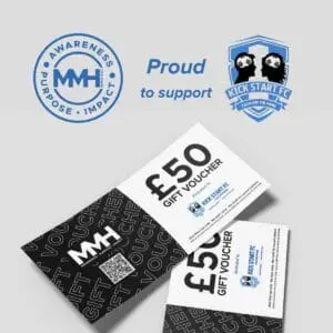 £50 gift voucher featuring MMH and Kick Start FC logos.
