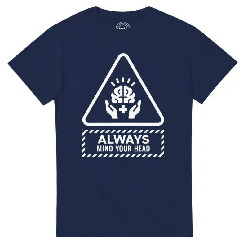 Navy T-shirt - "Always Mind Your Head Tee (Brain)" by MMH Statement Apparel