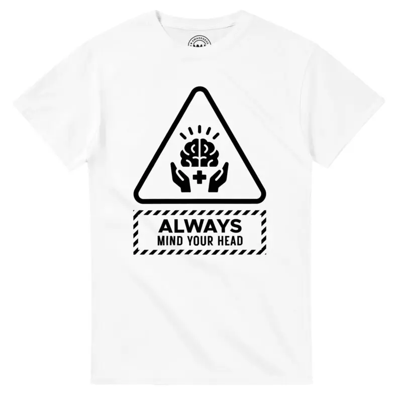 White T-shirt - "Always Mind Your Head Tee (Brain)" by MMH Statement Apparel