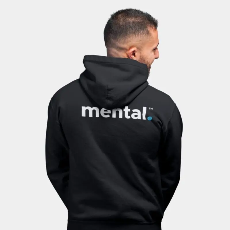 Person in mental hoodie, back view