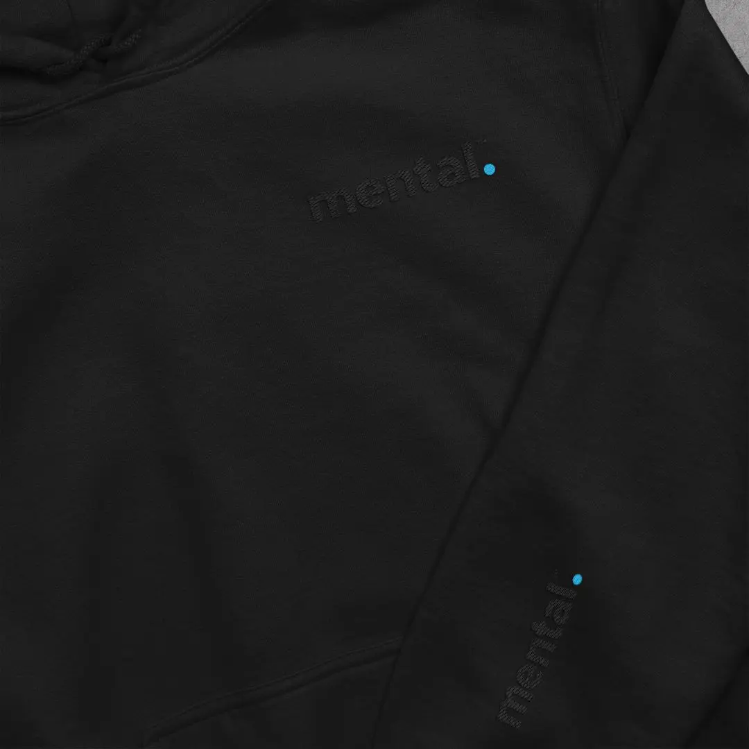 Black hoodie with 'mental' embroidered logo.