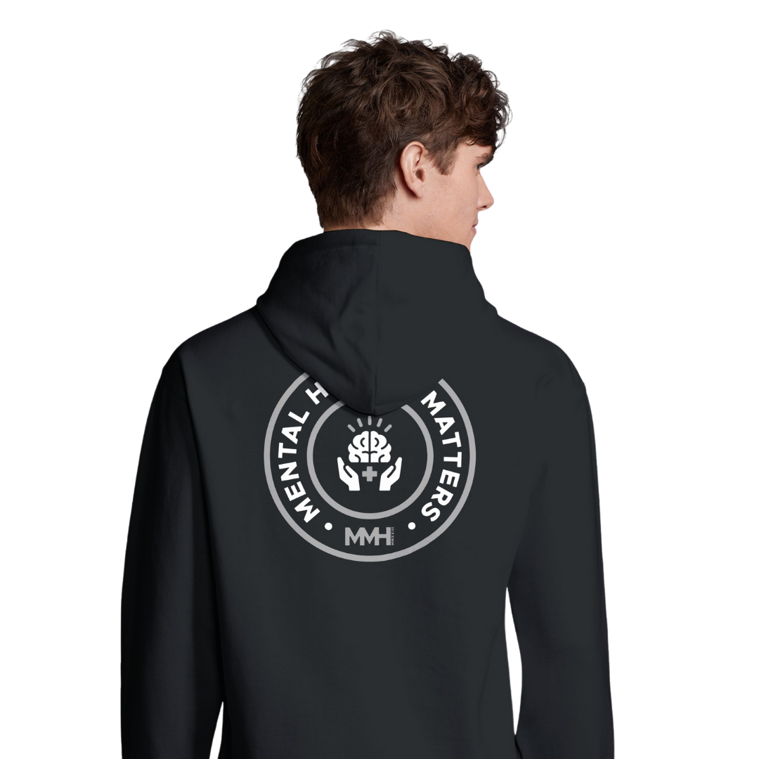 Man wearing Mental Health Matters hoodie.