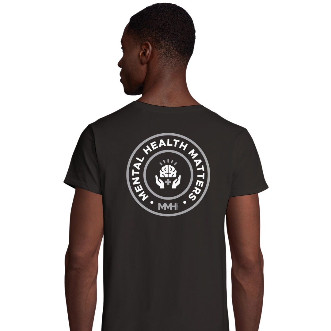 Person wearing 'Mental Health Matters' T-shirt