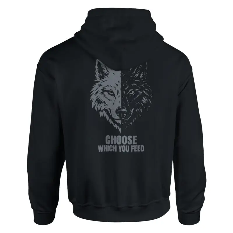 Black Hoodie - "Two Wolves Pullover Hoodie - Back Print" by MMH Statement Apparel