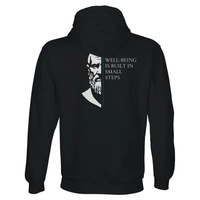 Black Hoodie - "Zeno of Citium Stoic Quote Hoodie – Well-Being In Small Steps" by MMH Statement Apparel