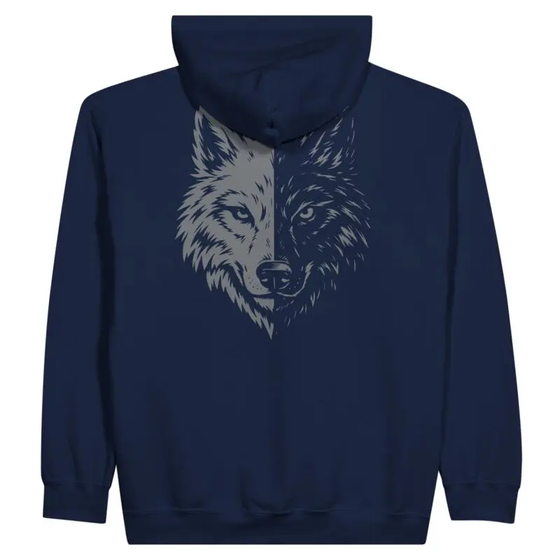 Navy Hoodie - "Two Wolves Graphic - Zip Hoodie" by MMH Statement Apparel