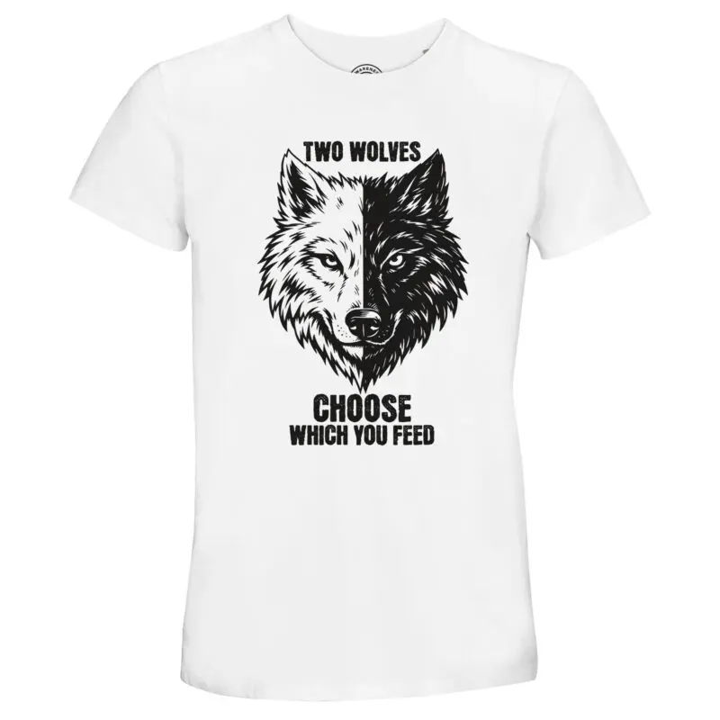 White T-shirt - "Two Wolves Modern Fit Recycled T-shirt" by MMH Statement Apparel