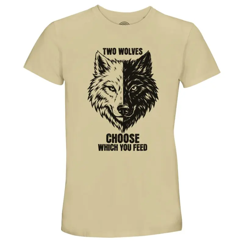 Natural T-shirt - "Two Wolves Modern Fit Recycled T-shirt" by MMH Statement Apparel