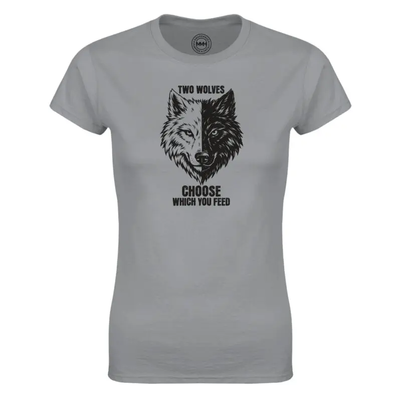 Rs Sport Grey T-shirt - "Two Wolves Women's T-shirt" by MMH Statement Apparel