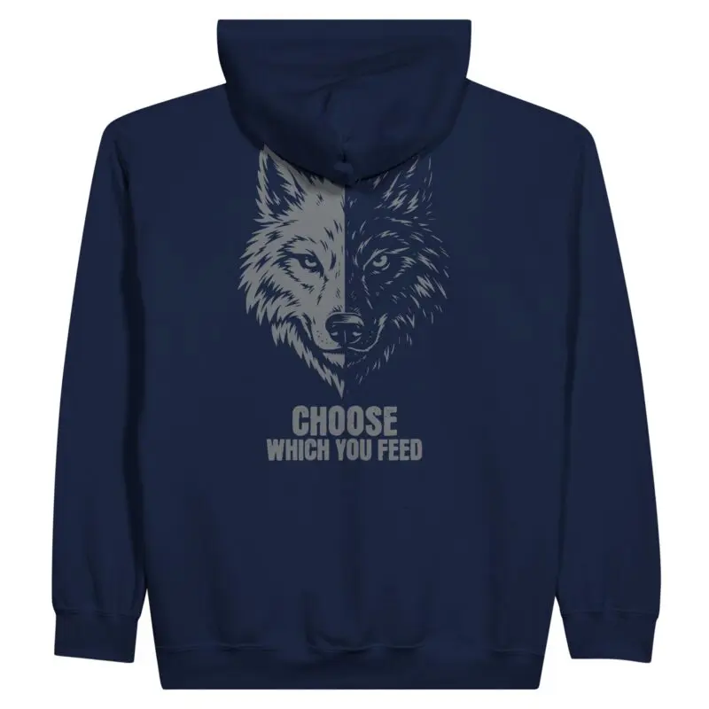 Navy Hoodie - "Two Wolves - Zip Hoodie" by MMH Statement Apparel