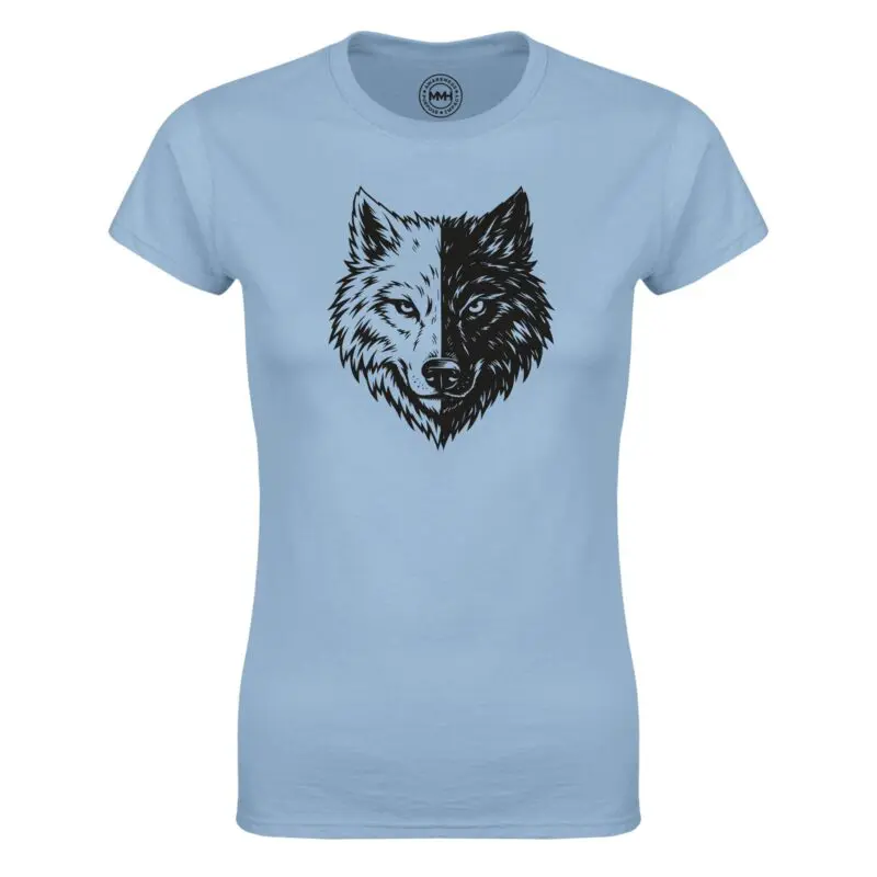 Light Blue T-shirt - "Two Wolves Graphic Women's T-shirt" by MMH Statement Apparel