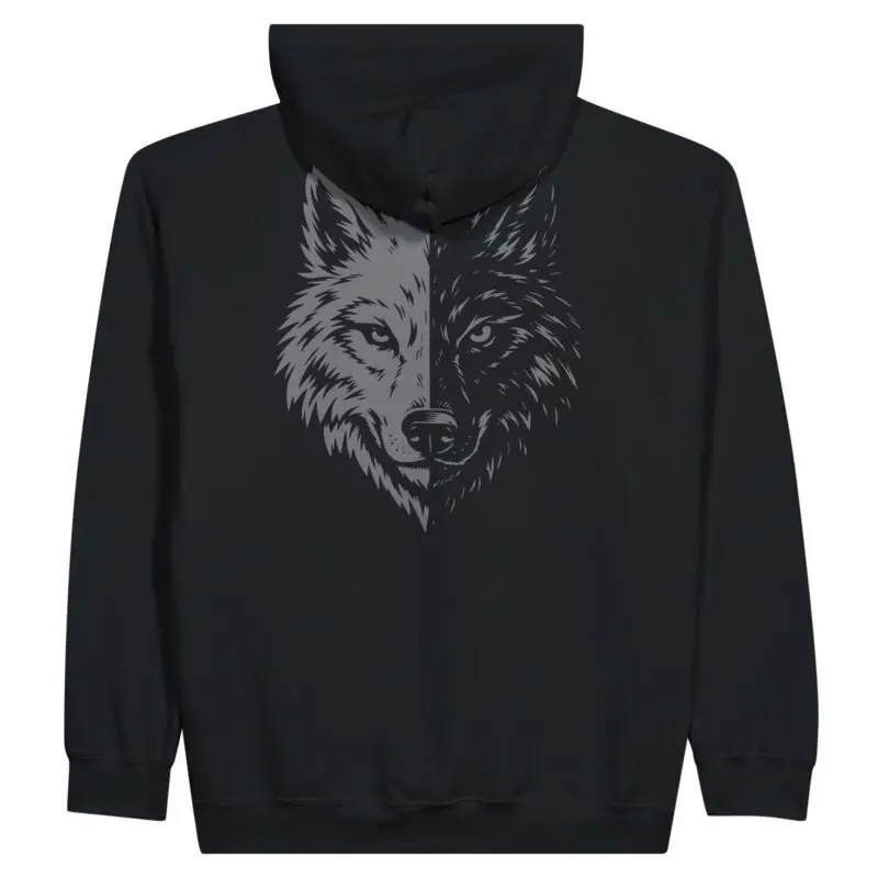 Black Hoodie - "Two Wolves Graphic - Zip Hoodie" by MMH Statement Apparel