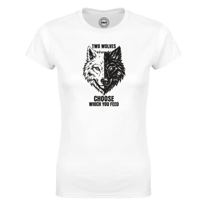White T-shirt - "Two Wolves Women's T-shirt" by MMH Statement Apparel
