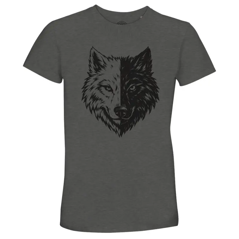 Grey Melange T-shirt - "Two Wolves Recycled Graphic T-shirt" by MMH Statement Apparel