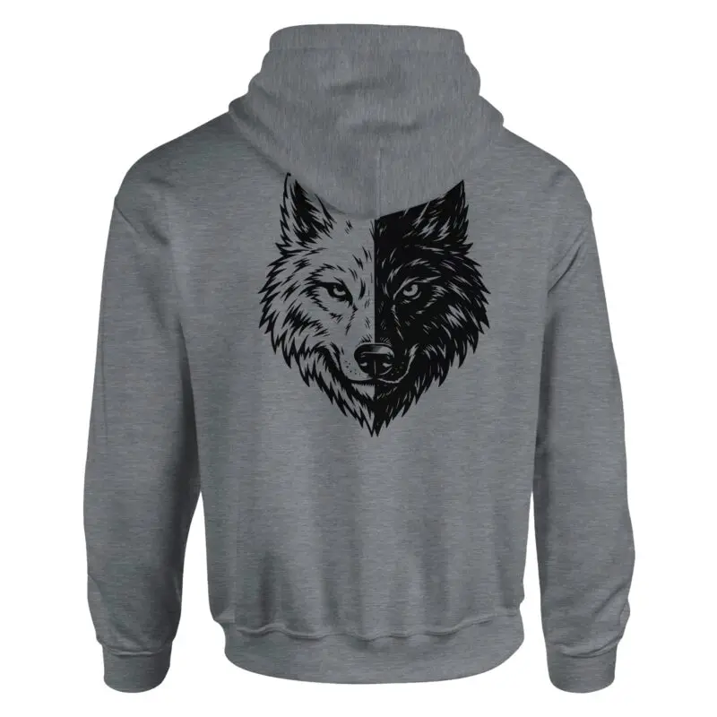 Sport Grey Hoodie - "Two Wolves Graphic Pullover Hoodie - Back Print" by MMH Statement Apparel