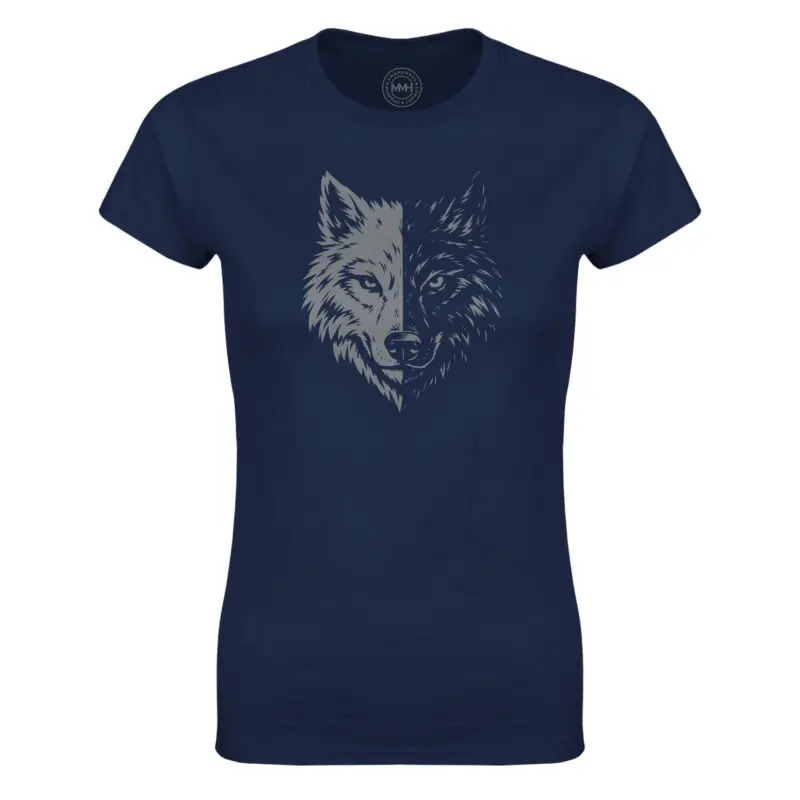 Navy T-shirt - "Two Wolves Graphic Women's T-shirt" by MMH Statement Apparel