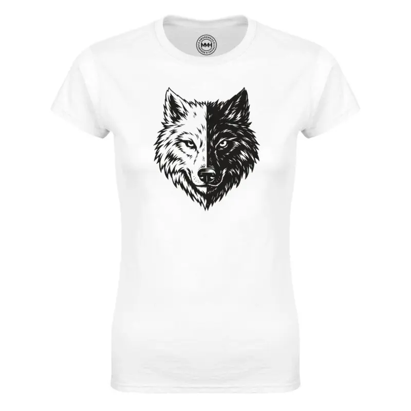 White T-shirt - "Two Wolves Graphic Women's T-shirt" by MMH Statement Apparel