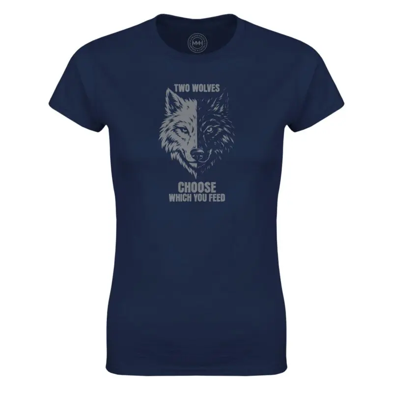 Navy T-shirt - "Two Wolves Women's T-shirt" by MMH Statement Apparel