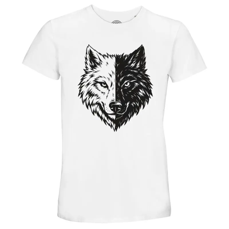 White T-shirt - "Two Wolves Recycled Graphic T-shirt" by MMH Statement Apparel