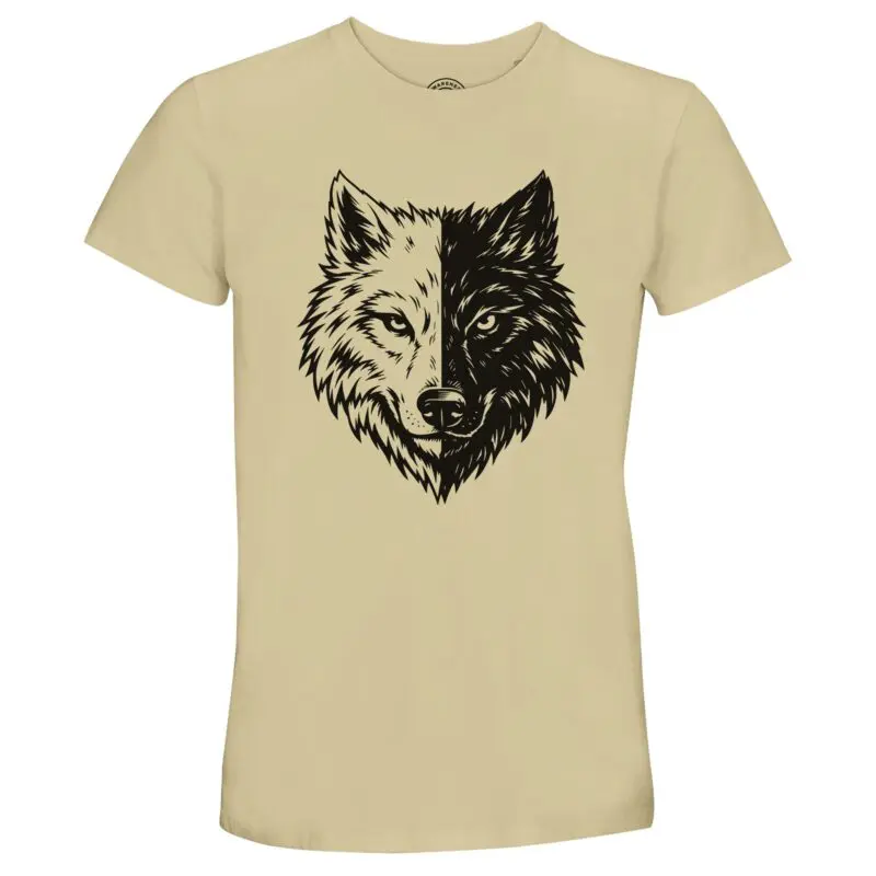 Natural T-shirt - "Two Wolves Recycled Graphic T-shirt" by MMH Statement Apparel