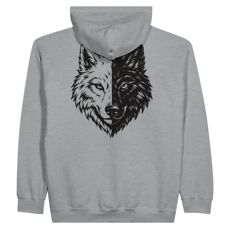 Sports Grey Hoodie - "Two Wolves Graphic - Zip Hoodie" by MMH Statement Apparel