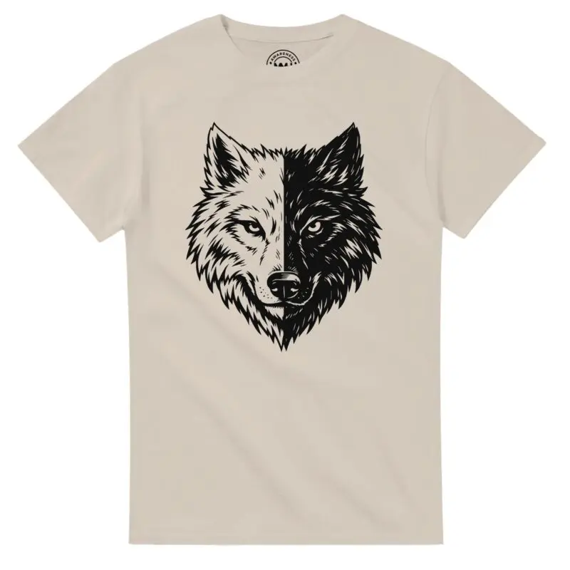 Sand T-shirt - "Two Wolves Graphic T-shirt" by MMH Statement Apparel