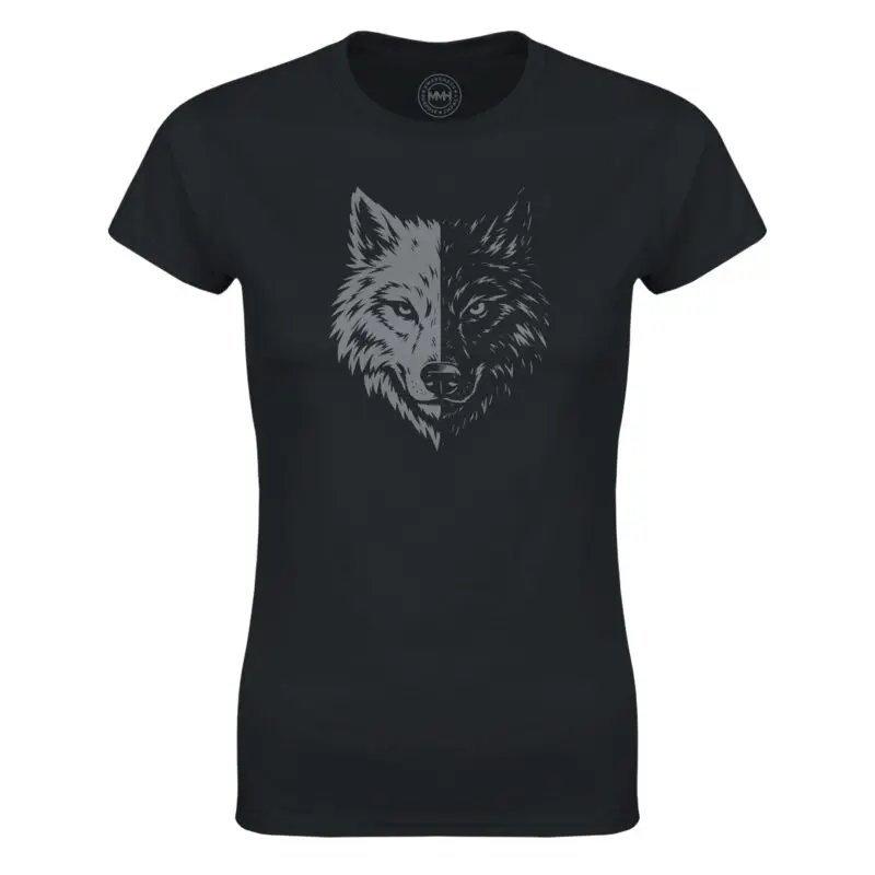 Black T-shirt - "Two Wolves Graphic Women's T-shirt" by MMH Statement Apparel