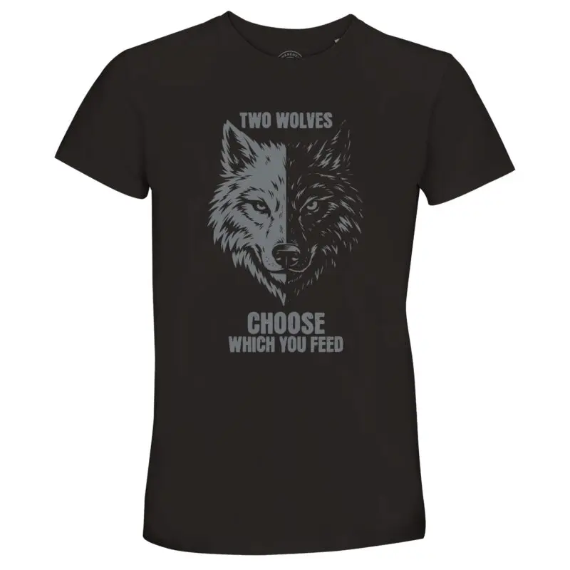 Deep Black T-shirt - "Two Wolves Modern Fit Recycled T-shirt" by MMH Statement Apparel