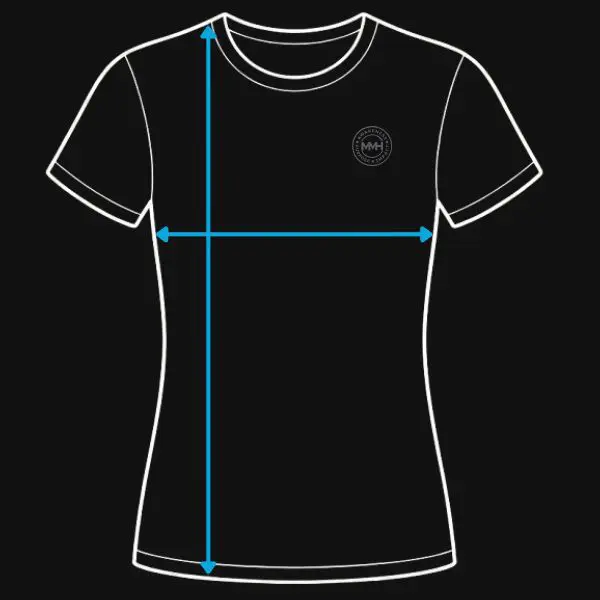 T-shirt with measurement guidelines diagram.