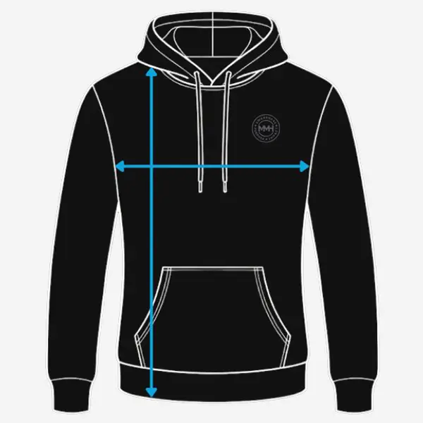 Black hoodie with measurement arrows
