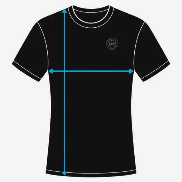 Diagram of a t-shirt with measurements