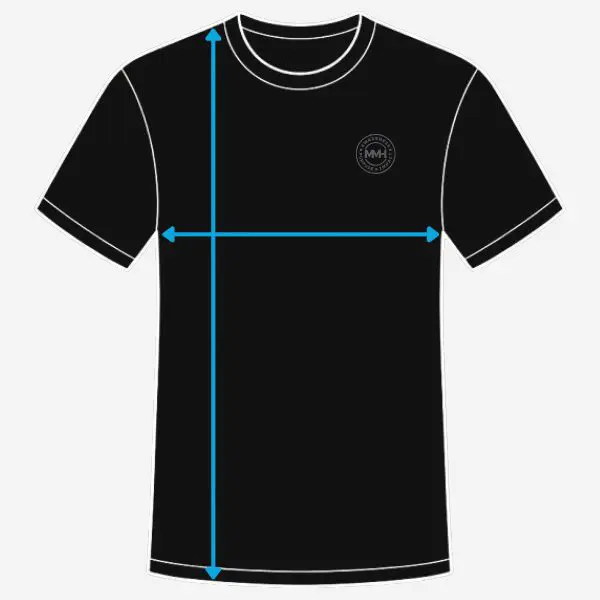 Black T-shirt with measurement guide