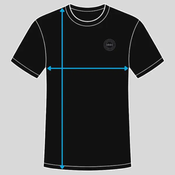 Black T-shirt with measurement arrows