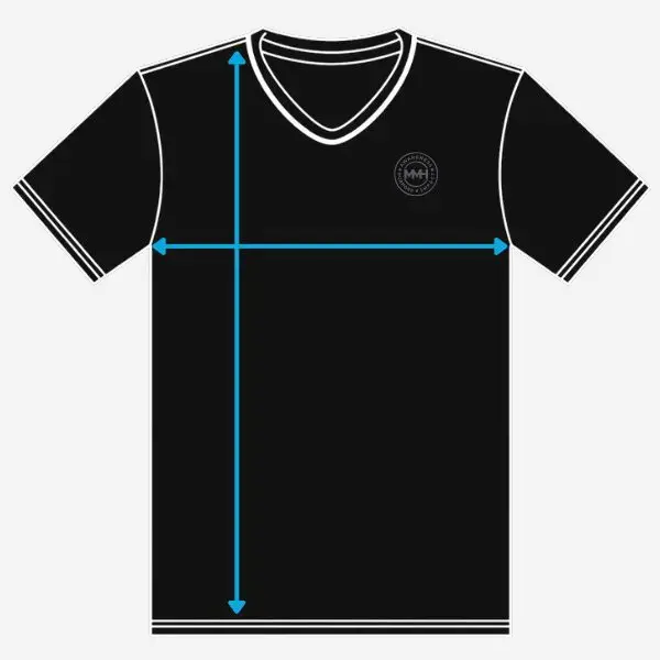 Black t-shirt with measurement arrows