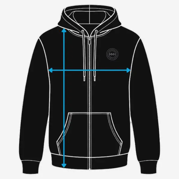 Hoodie with measurement arrows
